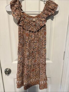BeBop Rust and Yellow Paisley Ruffle Midi Dress